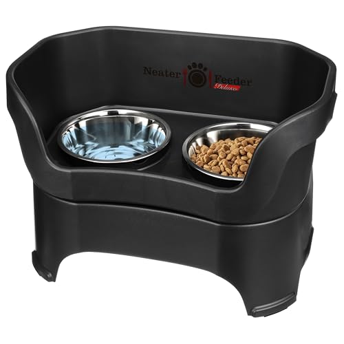 Neater Feeder Deluxe Mess Proof Dog Bowls Elevated for Large Dogs Over 40 lbs (Large with Standard Bowl / Midnight Black)