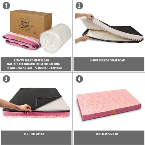 Orthopedic Large Dog Bed Washable Pet Crate Mat 36''X24'' Pink (Pink / 36"L x 24"W x 3.5"Th)