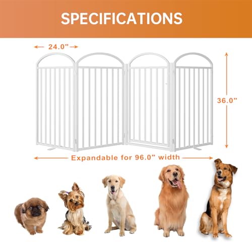 4 Panels Full Matel Freestanding Dog Gates with Door (【4 Panels with Door】96"W*36H" / White)