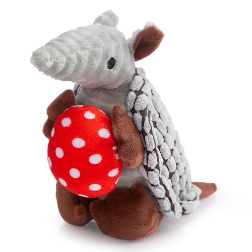 Armadillo Squeaky Puppy Dog Toys for Small Medium Dogs (8 IN / Gray with Red Egg)