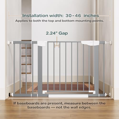 30 46" Baby Gate for Stairs (Gray / 30"-46" W x 30.5" H)