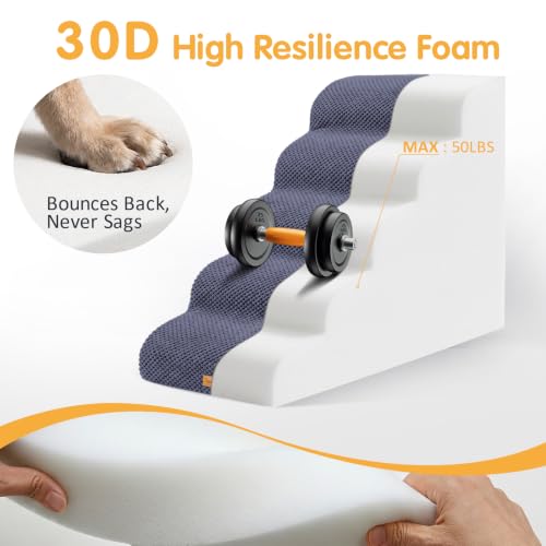 High Density Foam Dog Steps 5 Tiers (Blue / 33.1*15.7*22.5)