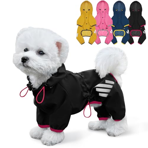 Dog Raincoat Waterproof Dog Rain Jacket with Hood (M(Back Length13.4'') / Black)
