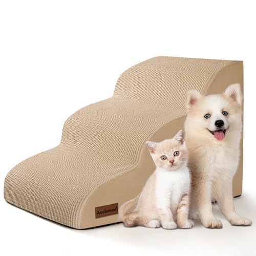 Dog Stairs for Small Dogs and Cats (Khaki / Standard 3-Step 15.7"H)