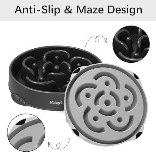 2 Pack Slow Feeder Dog Bowls (B-Gray&Black / Large)