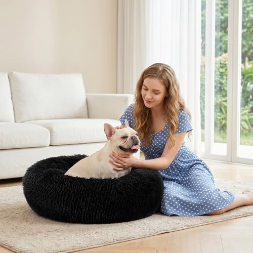Orthopedic Dog Bed Comfortable Donut Cuddler Round Pet Beds Ultra Soft Washable Dog and Cat Cushion (S-PLUS(27''x 27'') / Black)