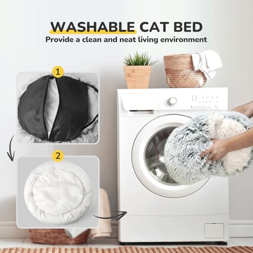 Cat Bed Plush Hooded Cat Beds for Indoor Cats (21.0"L x 21.0"W x 15.0"Th / gray)