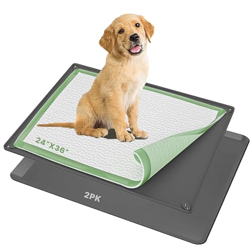 TidyFriend 2 Pk Dog Pee Pad Holder Tray Fits for 24” x 36” Pee Pads with Corner Lock Holes (36 x 24 Inches - 2 Pack / Gray)