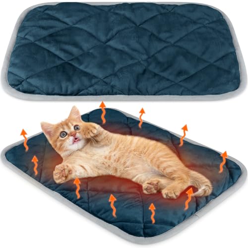 2 Pack Self Heating Cat Mat Self Warming Pet Pads Washable Kennel Mat Dog Crate Pad Reflects Body Heat Non Skid Cat Thermal Pads for Puppy Indoor Outdoor (16 x 20 inches / Blue)