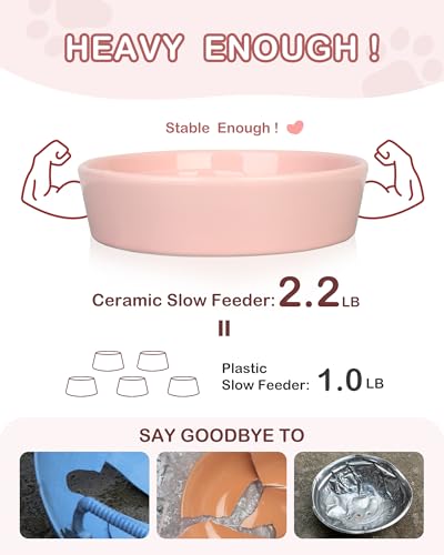 Ceramic Slow Feeder Dog Bowls (M-1.5 Cups / 02-Pink)
