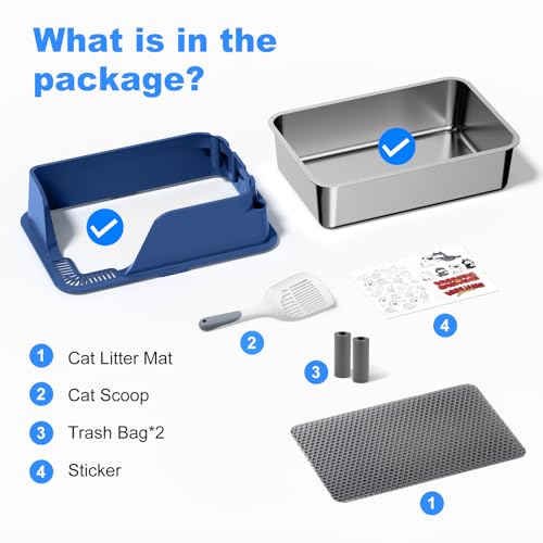 Non Stick Stainless Steel Litter Box (Blue)