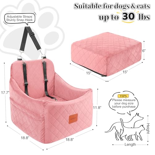 Dog Booster Car Seat for Dogs up to 35lbs (Pink / Medium)