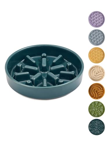 Ceramic Slow Feeder Dog Bowl (Lights-Blue / Medium)