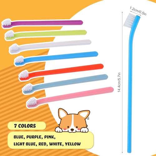 100 Pcs Small Dog Toothbrush Bulk Pack Long Handle Pet Toothbrushes with Soft Bristles (7 Colors)