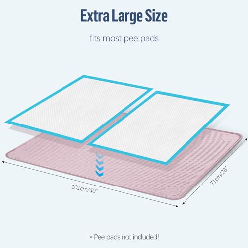 Pee Pad Holder for Dogs 40''x28'' Silicone Puppy Pee Pad Tray (Pink)