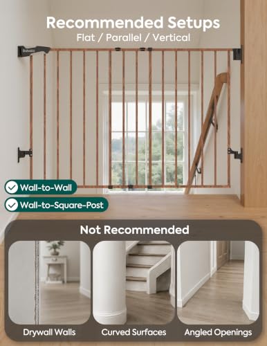 34" Extra Tall No Bottom Bar Baby Gate (Brown Wood Pattern - B17 / 34" H, 26-43" W-Standard)