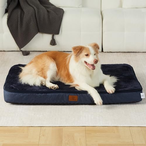 Memory Foam XL Dog Bed (41.0"L x 27.0"W x 4.0"Th / Navy Blue)