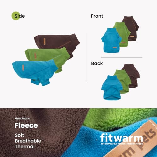 3 Pack Turtleneck Fleece Dog Sweater (XX-Large / Bright Blue Green Brown)