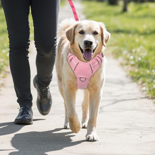Dog Harness for Large Dogs No Pull Dog Vest ID Tag Pocket (Baby Pink / Large)