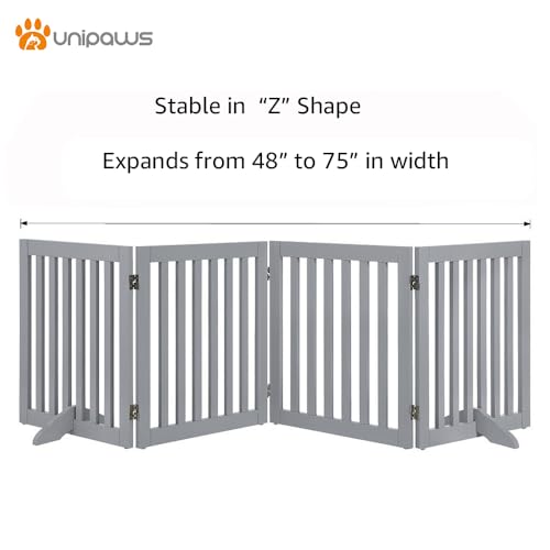 24”H Free Standing Pet Gate for Dog Cat (Gray / 80"W×24"H)