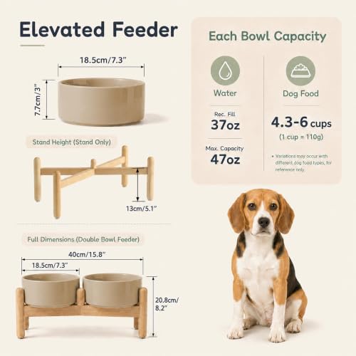 Ceramic Dog Bowls Elevated (Greige)