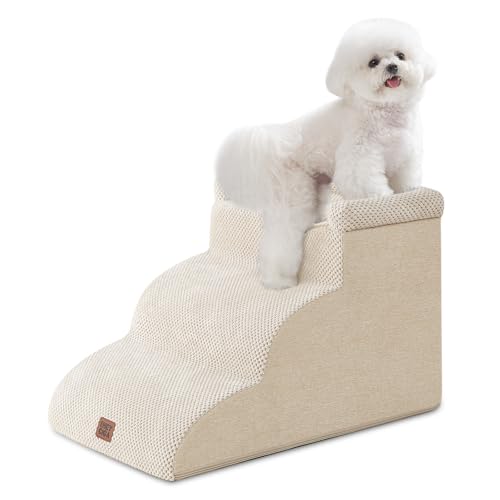 3 Step Curved Dog Stairs for Small Dogs 14" H (Beige / 23.6"l X 15.7"w X 15.7"h)