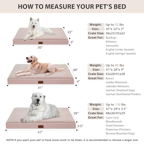 Orthopedic Waterproof Large Dog Bed for Crate Cozy Sleep (Pink / 35"L x 22"W x 3"Th)