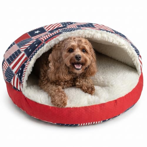 Cozy Cave Dog Bed (25.0"L x 25.0"W x 8.0"Th / Starpatch Red Diamond)