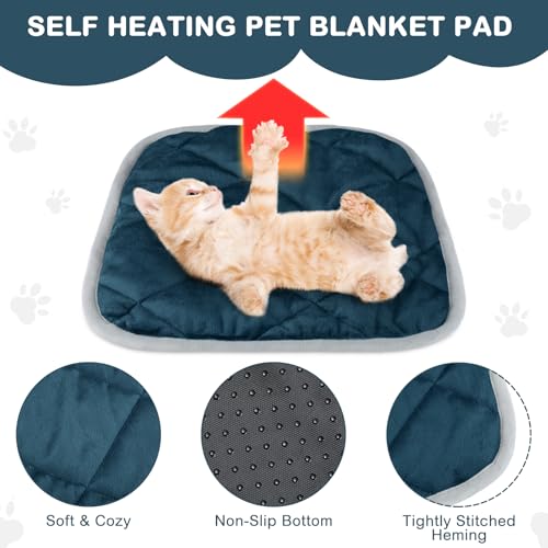 4 Pack Self Heating Cat Pad Self Warming Dog Mat Reflects Body Heat Extra Warm Thermal Pet Pad Washable Dog Cat Bed Crate Bed Mat Blanket (16 x 16 Inch / Blue)