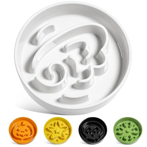 Ceramic Slow Feeder Dog Bowls Small Breed (Angle White / S-0.6 Cups)