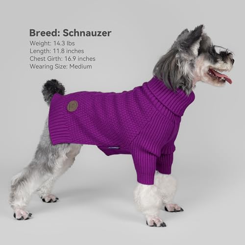 Dog Sweater Long Sleeve Knitted Turtleneck Pullover Warm Clothes (Purple / Large)