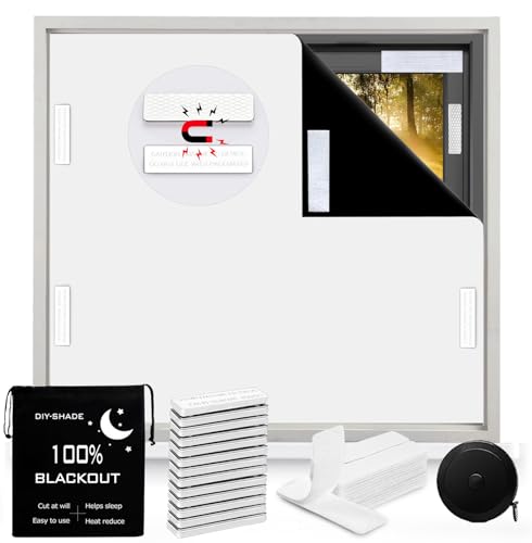 100% Blackout Blind Magnetic Blackout Window Cover 118 x 57Inch (White / 57"W x 118"H)