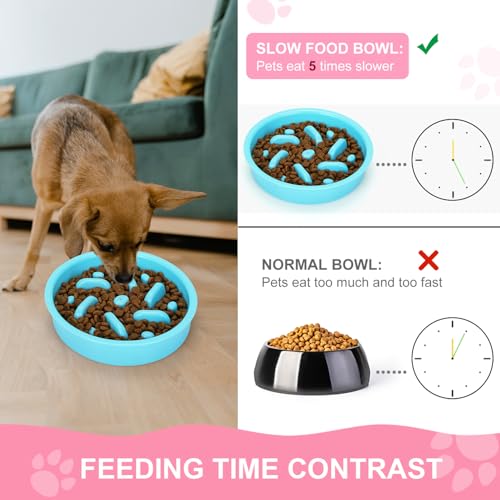 Slow Feeder Dog Bowls 3 in 1 Stainless Steel Food Water Bowl to Slow Eating (Small ＆ Medium Breed / Light Grey)