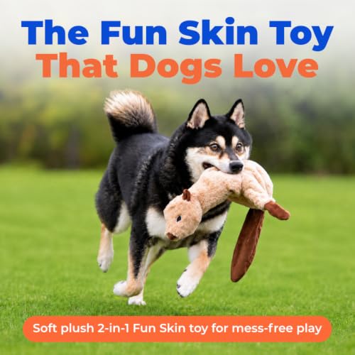 2-in-1 Stuffless Squeaky Dog Toy - Squirrel, Medium (Brown Snow Leopard / Medium)