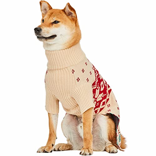 Christmas Tree and Snowflake Dog Sweater in Light Beige (12 inch (Pack of 1) / Tree - Light Beige)