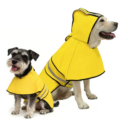 Dog Raincoat Hooded Slicker Poncho with Leash Hole (L:35-60lbs / Yellow)