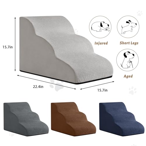 Dog Stairs for Small Dogs and Cats (Light Grey / Standard 3-Step 15.7"H)