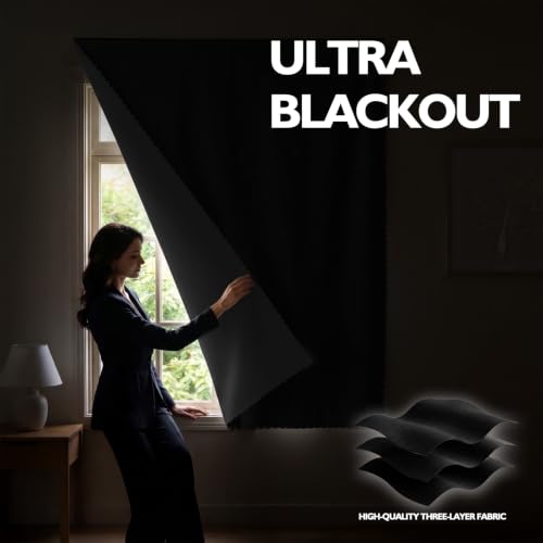 Self Adhesive Blackout Curtains (Black / 47"W x 59"L (Pack of 1))