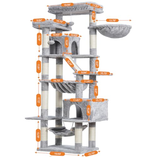 Cat Tree, 71-Inch-Tall Tower for Indoor Cats with 2 Perches HCT034W (Light Gray / 71 inch)
