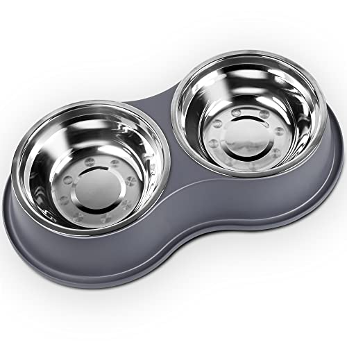 Stainless Steel Dog Bowls Double Non (Large-34oz / 4.Grey)