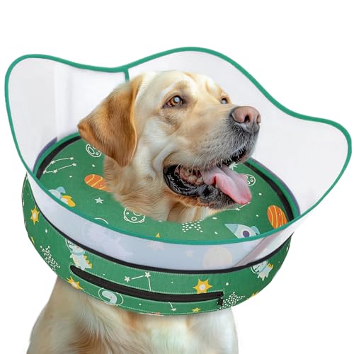 Elevated Inflatable Dog Cone Collar to Stop Licking (Green / M(Neck 9"-12.5"))