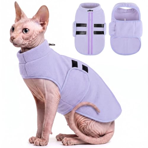 Cat Sweater Soft Fleece Dog Vest Warm Dog Jacket with Leash Hole (Lilac / XX-Small)