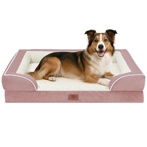 Waterproof Orthopedic Dog Beds for Large Sized Dog (38.0"L x 25.0"W x 7.0"Th / Pink)