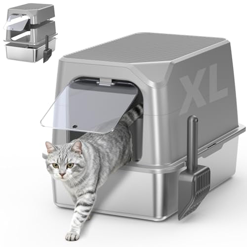XL Stainless Steel Litter Box with Lid (14 - Light Gray (Pack of 1))