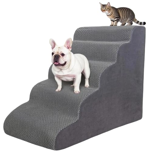 5 Step Pet Stairs Ramp for High Beds Sofas 23 (Grey / 5-step)
