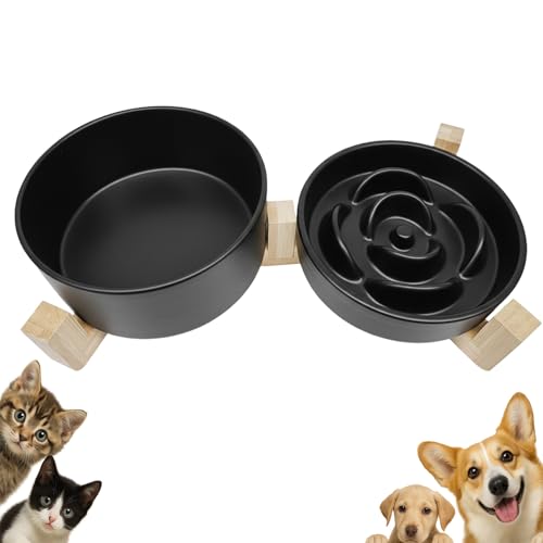 Ceramic Slow Feeder Dog Bowl Set (Black)