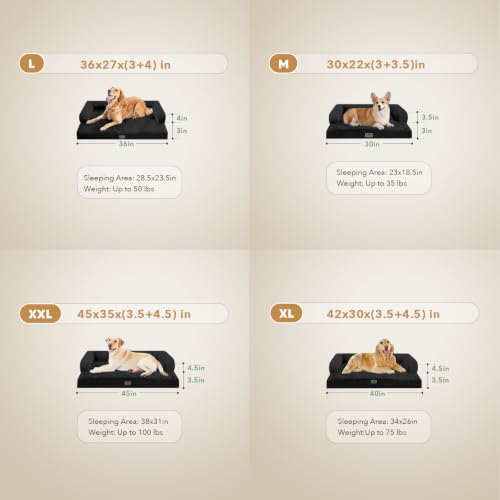 Orthopedic XL Dog Bed with Bolster for Extra Large Size Dogs (42.0"L x 30.0"W x 8.0"Th / Black)