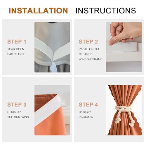 Magic Tape Blackout Curtains (47"W x 84"L (Pack of 1) / Orange)