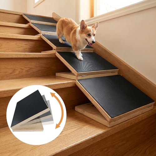 2 Pack Wood Dog Ramp for Stairs with Anti