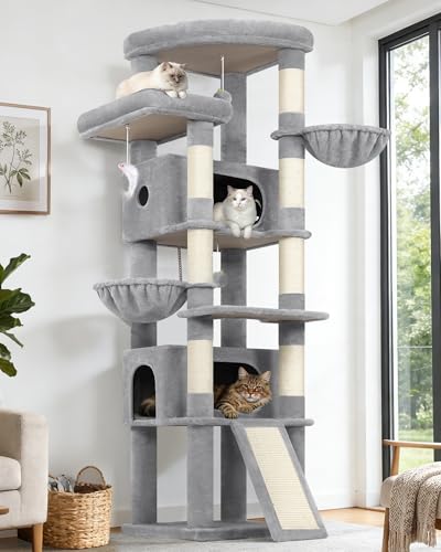 80in Tall Extra Large Heavy Duty Corner Cat Tree Tower (Light Grey)